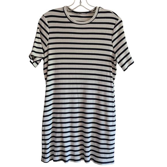 REFORMATION Charli Ribbed‎ Ceto Striped T Shirt Dress Black White Women's M - Picture 1 of 10